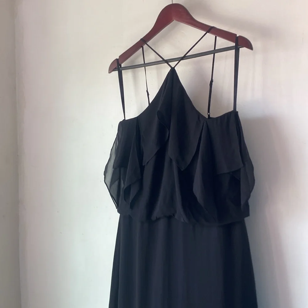 BCBGMaxAzria 6 Silk Halter Maxi Black Dress